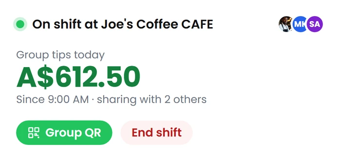 Shift widget showing group tips today